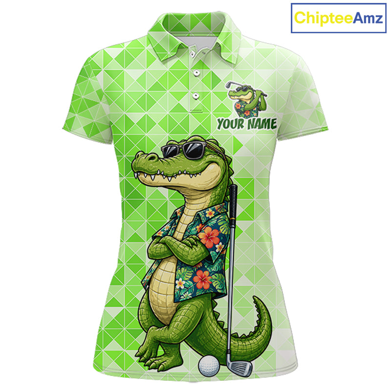 Funny Green Alligator Golf Polo Shirt Womens Custom Name Team Golf Shirts, Golf Gifts | Green NBT950