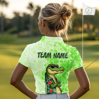 Funny Green Alligator Golf Polo Shirt Womens Custom Name Team Golf Shirts, Golf Gifts | Green NBT950