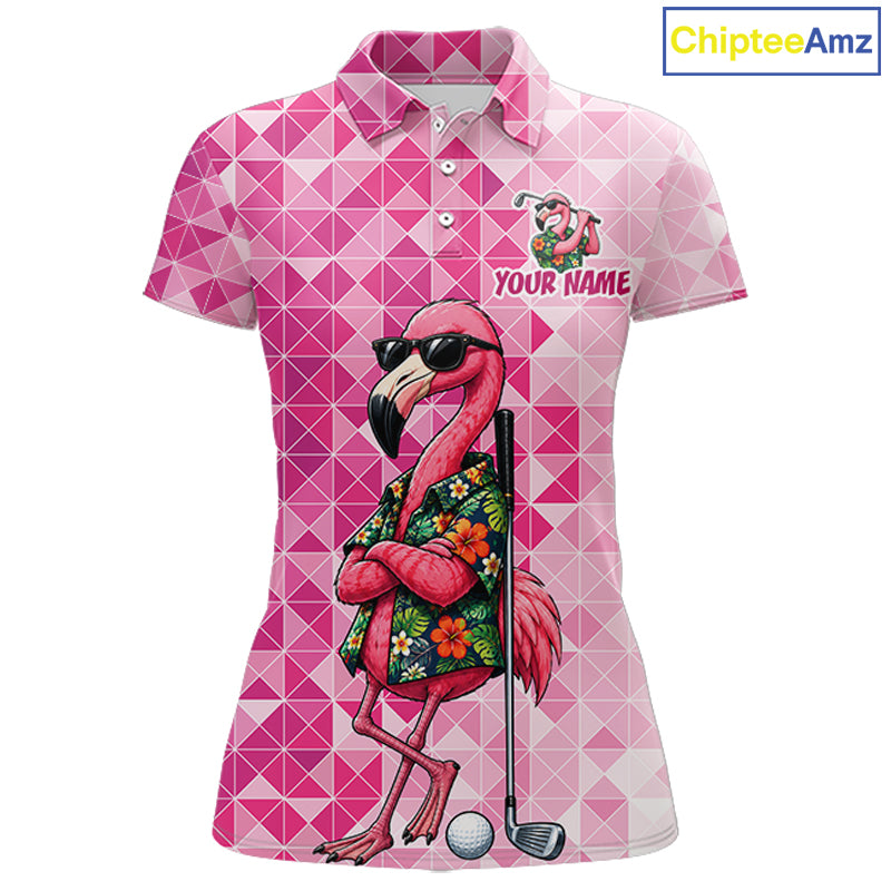 Funny Pink Flamingo Golf Polo Shirt Womens Custom Name Team Golf Shirts, Golf Gifts NBT956
