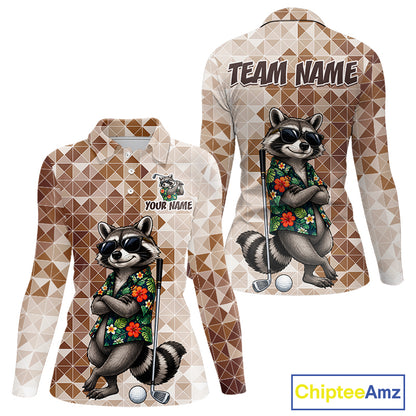 Funny Brown Raccoon Golf Polo Shirt Womens Custom Name Team Golf Shirts, Golf Gifts NBT958