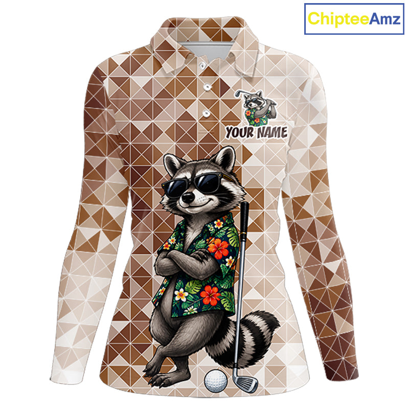 Funny Brown Raccoon Golf Polo Shirt Womens Custom Name Team Golf Shirts, Golf Gifts NBT958