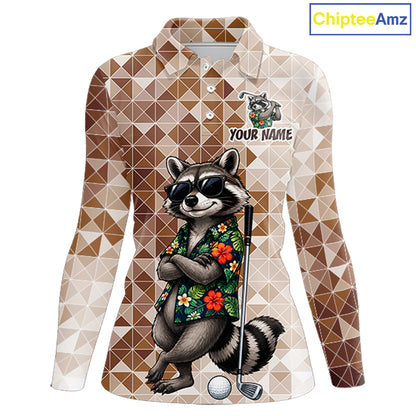 Funny Brown Raccoon Golf Polo Shirt Womens Custom Name Team Golf Shirts, Golf Gifts NBT958