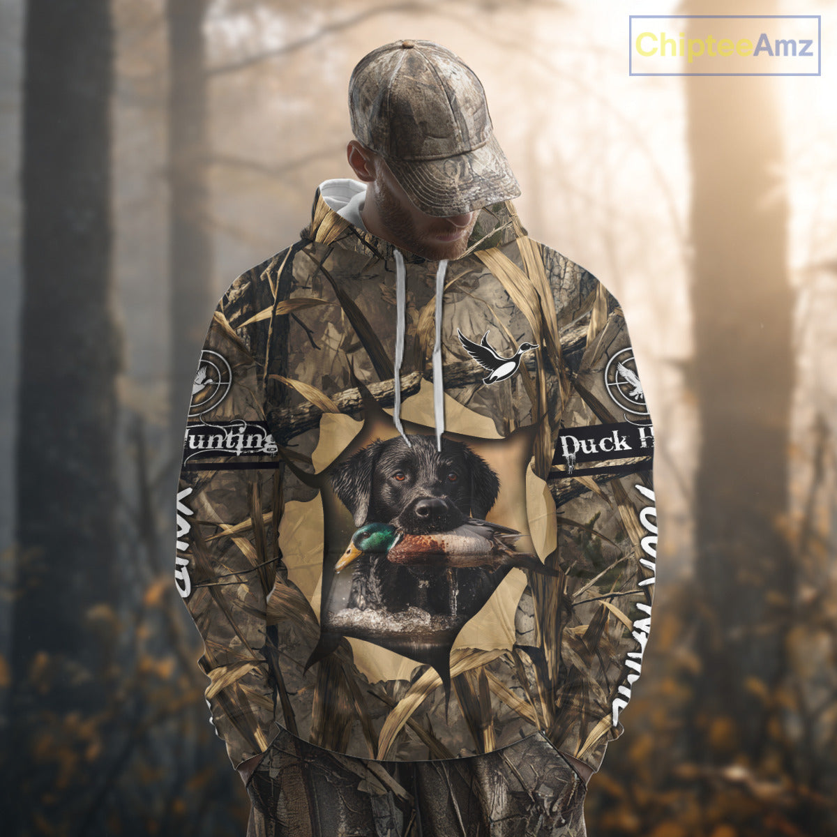 Mallard Duck Hunting Black Lab Camo 3D All Over Printed Shirt, Hunting Hoodie for Men NBT193