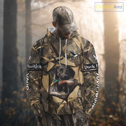 Mallard Duck Hunting Black Lab Camo 3D All Over Printed Shirt, Hunting Hoodie for Men NBT193