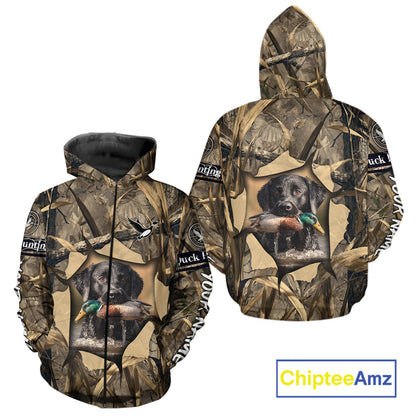 Mallard Duck Hunting Black Lab Camo 3D All Over Printed Shirt, Hunting Hoodie for Men NBT193