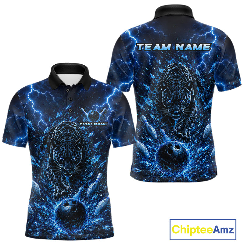 Custom Blue Thunder Lightning Leopard Men Bowling Shirts, Thunder Bowling Team Shirts NBT974