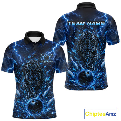 Custom Blue Thunder Lightning Leopard Men Bowling Shirts, Thunder Bowling Team Shirts NBT974