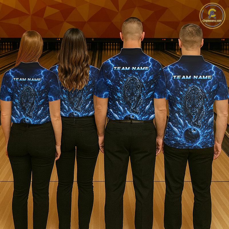 Custom Blue Thunder Lightning Leopard Men Bowling Shirts, Thunder Bowling Team Shirts NBT974