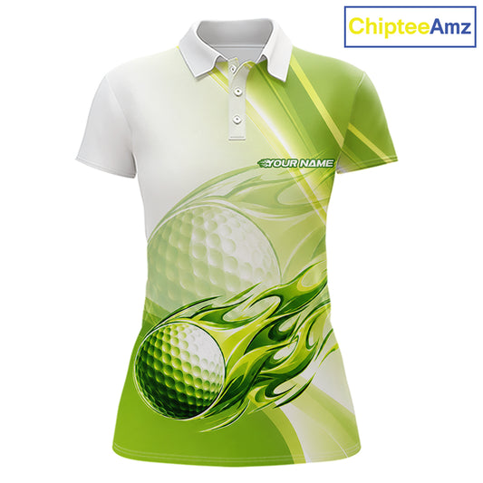 Green Flame Golf Ball Polo Shirts For Women Custom Golf Team Shirts Golfer Outfit NBT983