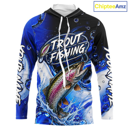 Trout Fishing Blue Camo Long Sleeve Hooded Fishing Shirt Custom Trout Fishing Jerseys For Team NBT986