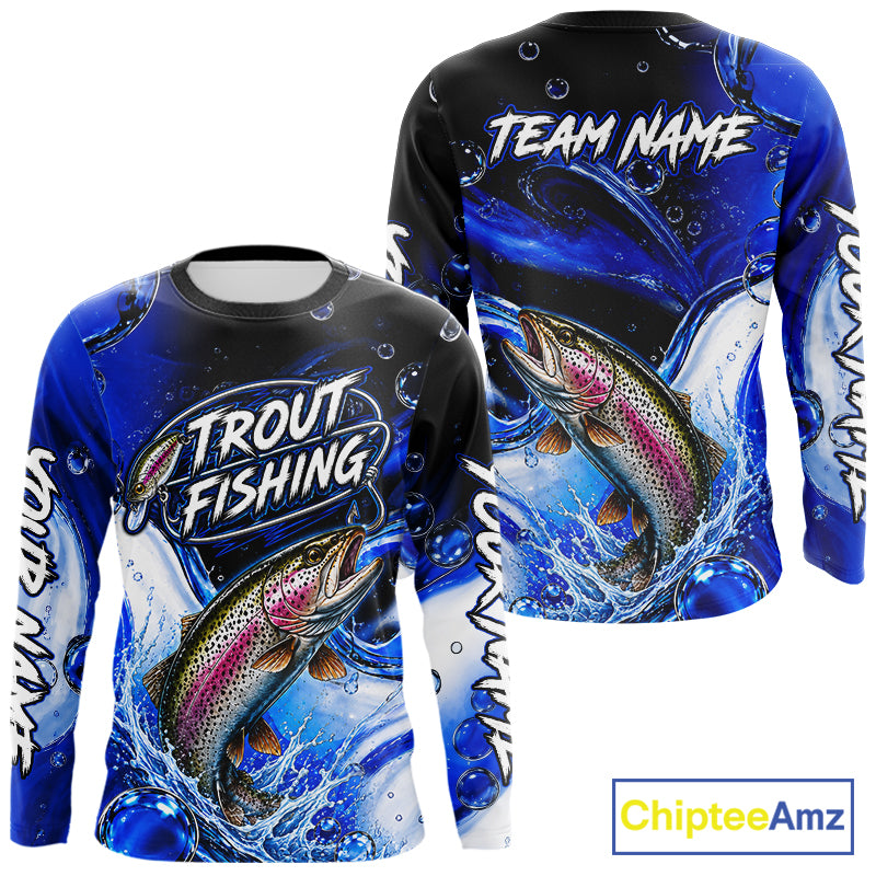 Trout Fishing Blue Camo Long Sleeve Fishing Shirt Custom Trout Fishing Jerseys For Team NBT986