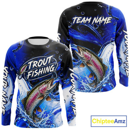 Trout Fishing Blue Camo Long Sleeve Fishing Shirt Custom Trout Fishing Jerseys For Team NBT986