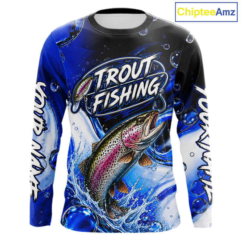 Trout Fishing Blue Camo Long Sleeve Fishing Shirt Custom Trout Fishing Jerseys For Team NBT986