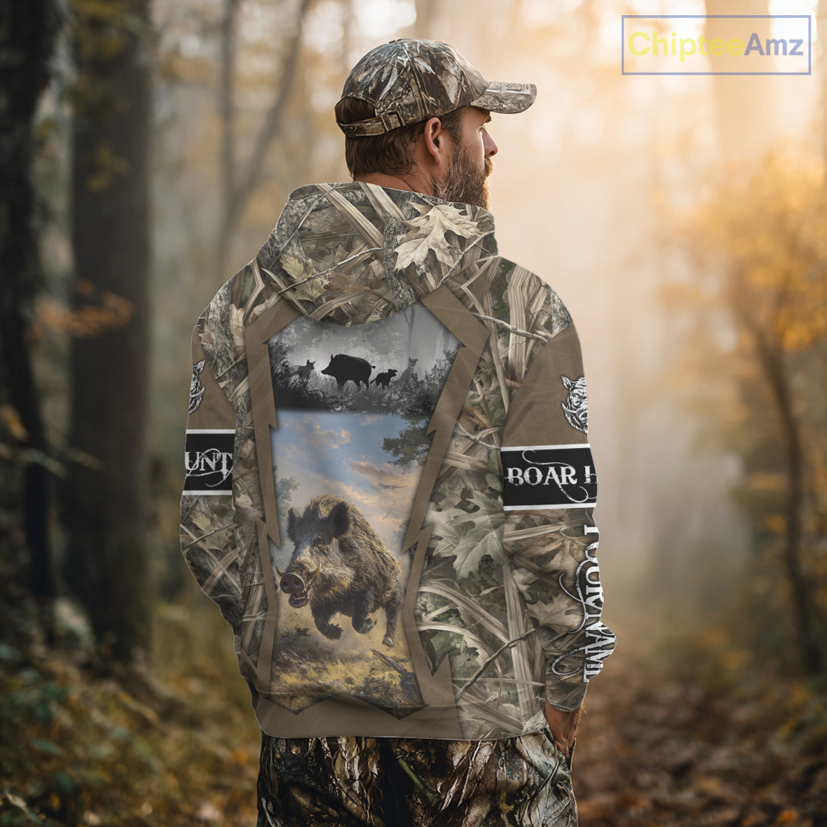 Brown Camo Wild Boar Hunting Shirt Custom Name Hunting Clothes Gifts for Hunter NBT125