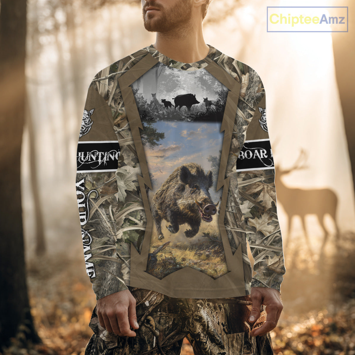 Brown Camo Wild Boar Hunting Shirt Custom Name Hunting Clothes Gifts for Hunter NBT125
