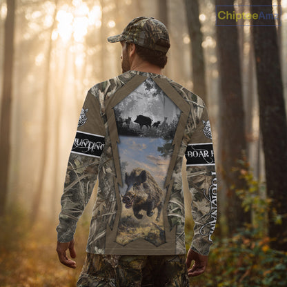 Brown Camo Wild Boar Hunting Shirt Custom Name Hunting Clothes Gifts for Hunter NBT125