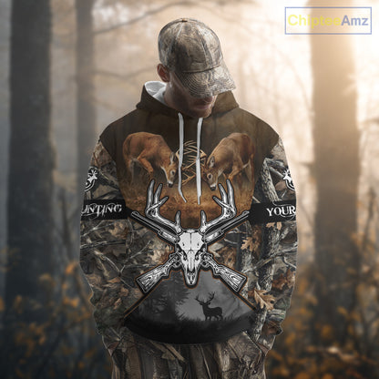 Whitetail Deer Hunting Custom Name Camo Shirt, Deer Hunting Clothing, Camouflage Deer Shirts NBT281