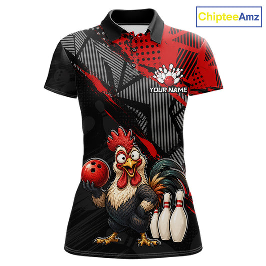 Custom Red Funny Rooster Bowling Shirt For Women Bowling Jersey Polo & Quarter-Zip Bowling Outfit NBT927