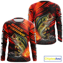 Load image into Gallery viewer, Personalized Fishing Bass Long Sleeve Fishing Shirts Orange Custom Nam, Fishing Shirts For Men NBT382
