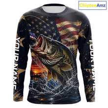 Load image into Gallery viewer, Long sleeve fishing American flag on a white background