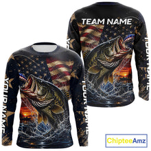 Load image into Gallery viewer, Long sleeve fishing shirt American flag design on a white background