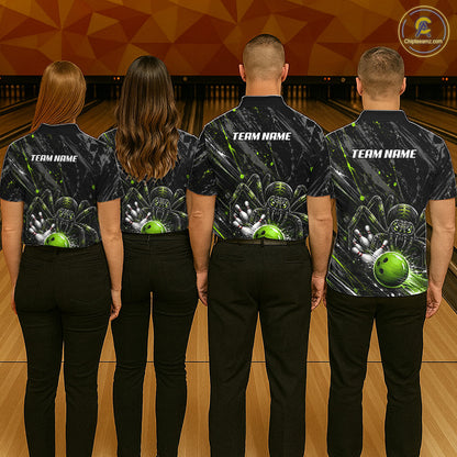 Custom Black And Green Spider Bowling Women Polo & 1/4 Quarter Zip Shirt, Bowling Team Tournament Jerseys NBT936