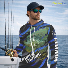 Load image into Gallery viewer, Custom Crappie Fishing Blue Camo Long Sleeve Hooded Fishing Shirts, Crappie Fishing Shirts NBT390