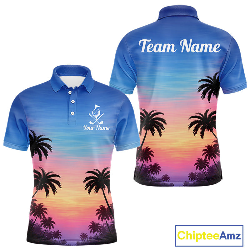 Custom Palm Tree Polo Golf Shirts For Men, Hawaii Tropical Personalized Polo Shirts, Golf Gifts NBT543