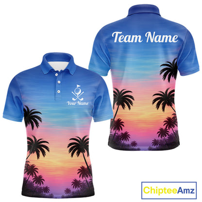Custom Palm Tree Polo Golf Shirts For Men, Hawaii Tropical Personalized Polo Shirts, Golf Gifts NBT543
