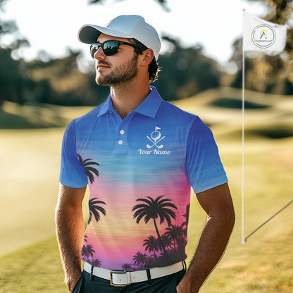 Custom Palm Tree Polo Golf Shirts For Men, Hawaii Tropical Personalized Polo Shirts, Golf Gifts NBT543