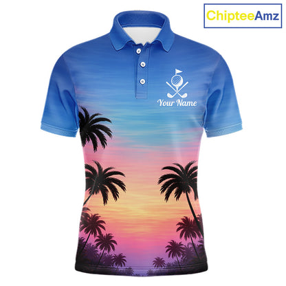 Custom Palm Tree Polo Golf Shirts For Men, Hawaii Tropical Personalized Polo Shirts, Golf Gifts NBT543