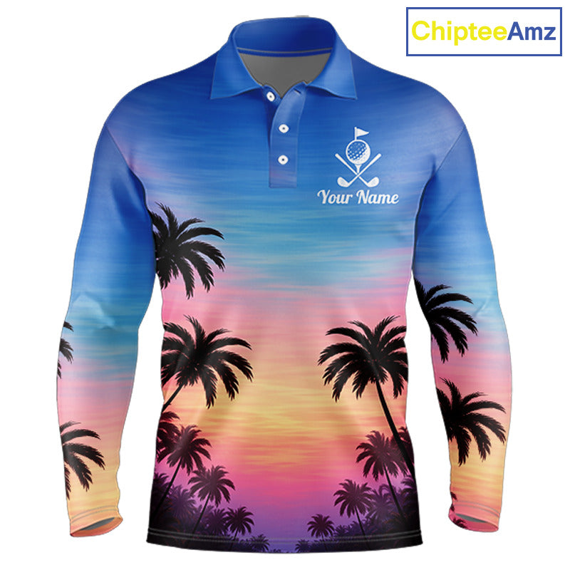 Custom Palm Tree Polo Golf Shirts For Men, Hawaii Tropical Personalized Polo Shirts, Golf Gifts NBT543