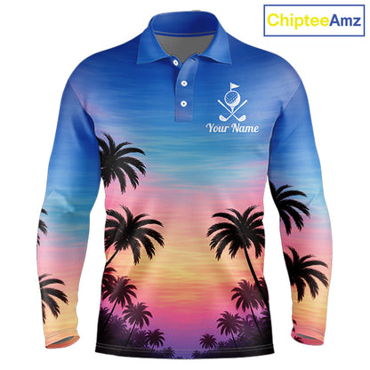 Custom Palm Tree Polo Golf Shirts For Men, Hawaii Tropical Personalized Polo Shirts, Golf Gifts NBT543