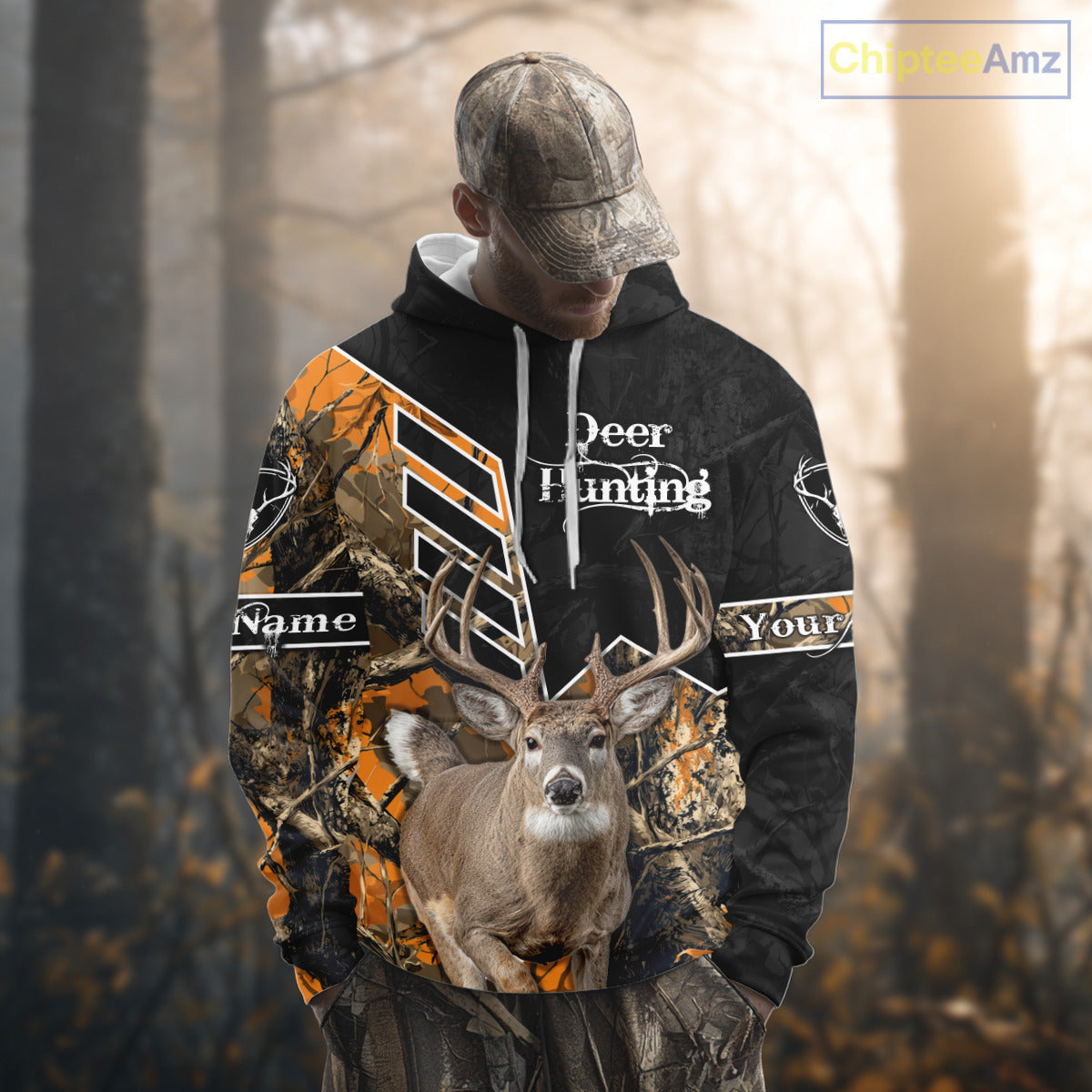 Whitetail Deer Hunting Camo Custom Name 3D Prints Shirts for Men, Hunting Gifts NBT182