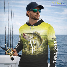 Load image into Gallery viewer, Yellow Walleye Fishing UV Protection Long Sleeve Hooded Fishing Shirts, Custom Walleye Fishing Shirts NBT400