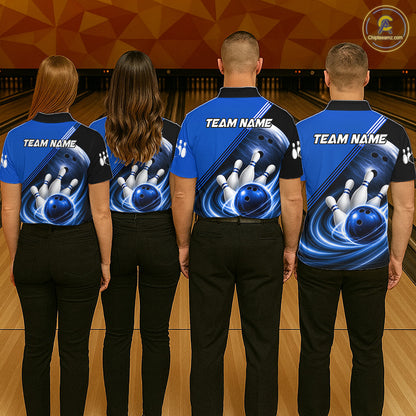 Personalized Blue Bowling Jersey Bowling Polo Shirt For Women, Team Bowling League Shirts NBT943