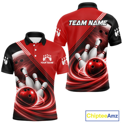 Personalized Red Bowling Jersey Bowling Polo Shirt For Men, Team Bowling League Shirts NBT944