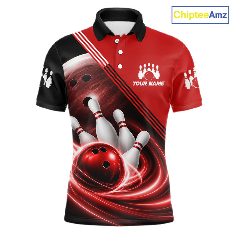 Personalized Red Bowling Jersey Bowling Polo Shirt For Men, Team Bowling League Shirts NBT944