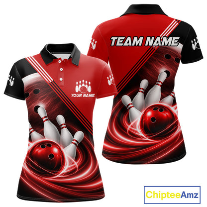 Personalized Red Bowling Jersey Bowling Polo Shirt For Women, Team Bowling League Shirts NBT944