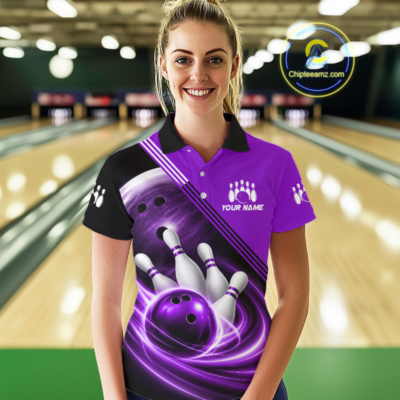 Personalized Purple Bowling Jersey Bowling Polo Shirt For Women, Team Bowling League Shirts NBT945