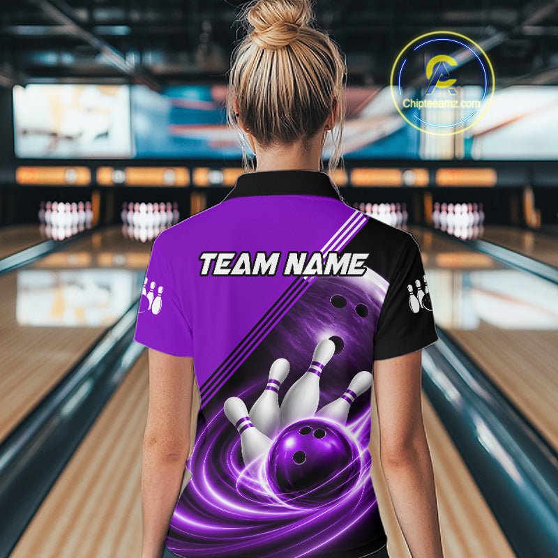 Personalized Purple Bowling Jersey Bowling Polo Shirt For Women, Team Bowling League Shirts NBT945