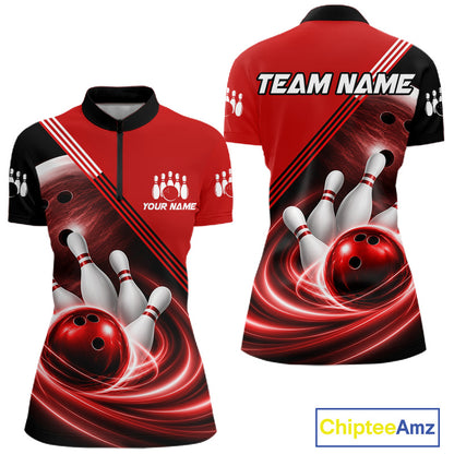 Personalized Red Bowling Jersey Bowling Polo Shirt For Women, Team Bowling League Shirts NBT944