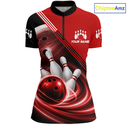 Personalized Red Bowling Jersey Bowling Polo Shirt For Women, Team Bowling League Shirts NBT944