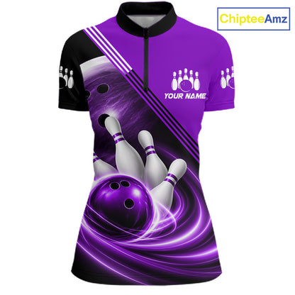 Personalized Purple Bowling Jersey Bowling Polo Shirt For Women, Team Bowling League Shirts NBT945