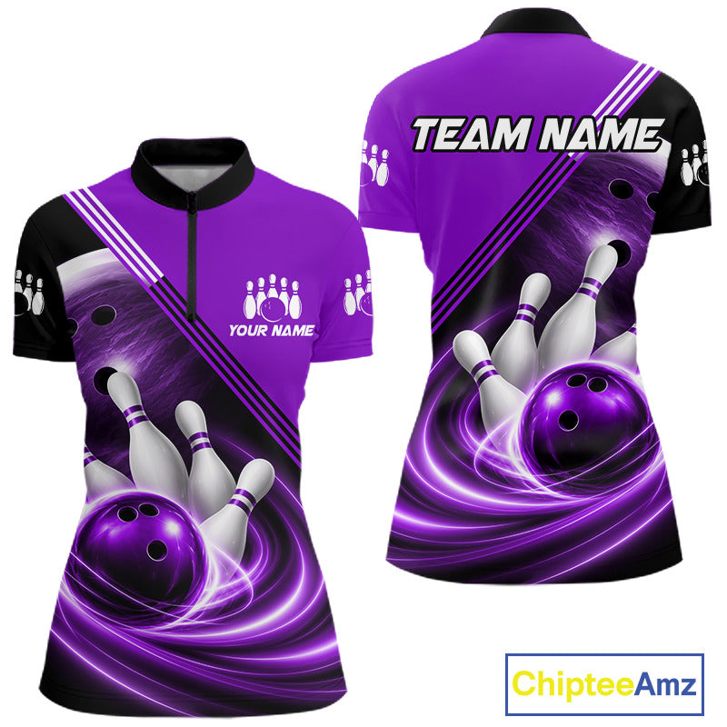 Personalized Purple Bowling Jersey Bowling Polo Shirt For Women, Team Bowling League Shirts NBT945