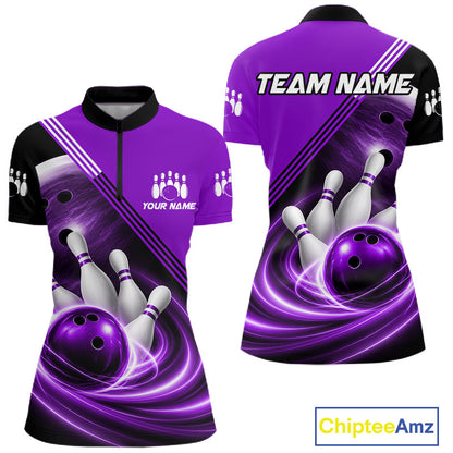 Personalized Purple Bowling Jersey Bowling Polo Shirt For Women, Team Bowling League Shirts NBT945