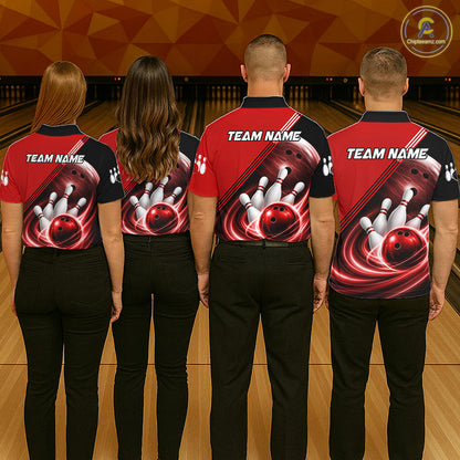 Personalized Red Bowling Jersey Bowling Polo Shirt For Men, Team Bowling League Shirts NBT944
