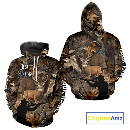 Whitetail Deer Hunting Brown Camo with Hunter 3D Print Custom Name Shirts, Hunting Gift NBT269