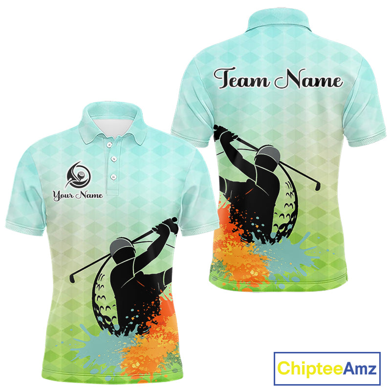 Mens Golf Polo Shirt Colorful Argyle Pattern Custom Name And Team Name Golf Shirt, Golfing Gifts NBT559