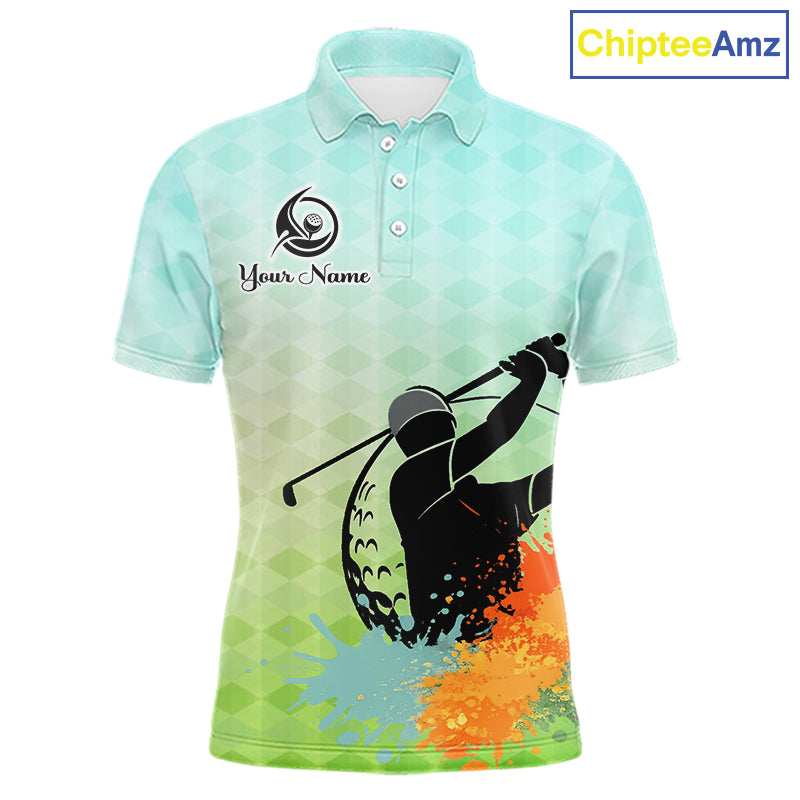 Mens Golf Polo Shirt Colorful Argyle Pattern Custom Name And Team Name Golf Shirt, Golfing Gifts NBT559